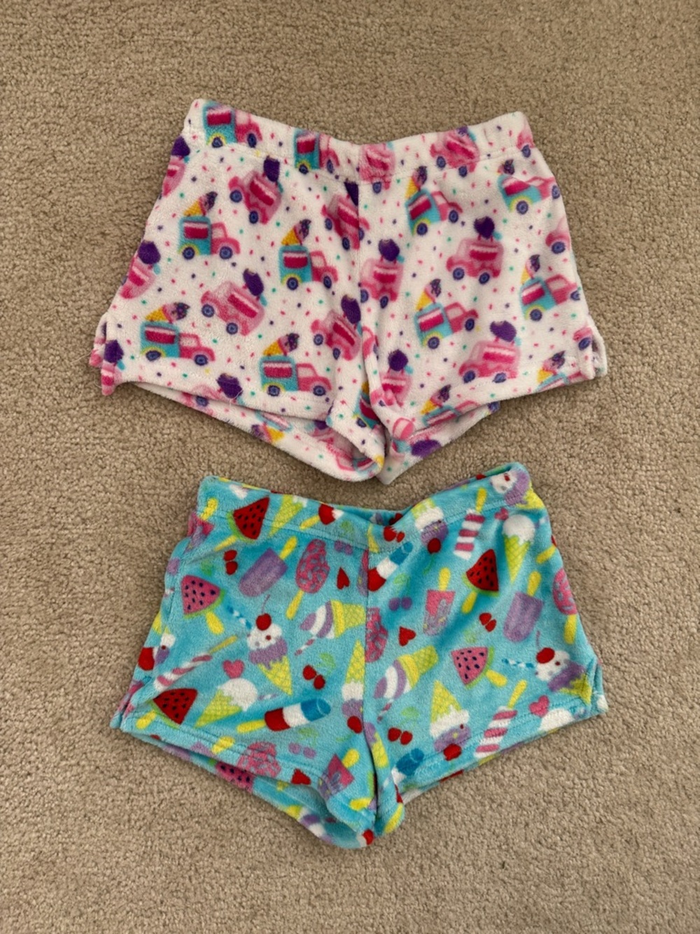 Girls Plush Pajama Shorts - Pink & Blue Ice Cream Print (Pair)